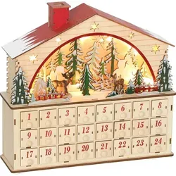 Beleuchteter Adventskalender aus Holz mit 24 Schubladen