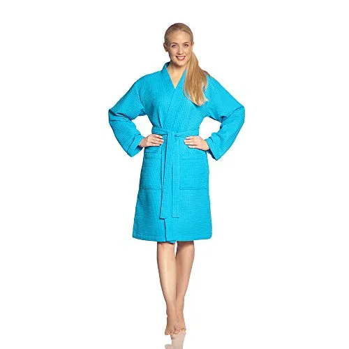 Vossen Unisex-Bademantel Rom - Bademantel aus leichtem Waffelpiqué, ideal für Sauna und Spa, mit Kimono-Kragen und Gürtel, in Kurzform für höchsten Komfort.