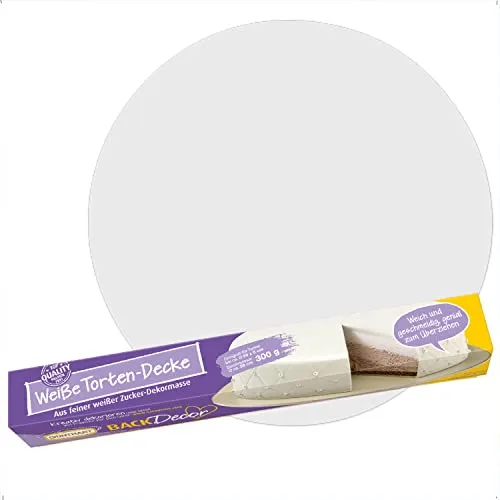 Günthart BackDecor Tortendecke Fondantdecke weiß ausgerollt mit großem 36 cm Durchmesser, gebrauchsfertig Rollfondant weiss, kreativ dekorieren 300 gr