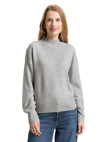 TOM TAILOR Damen 1049190 Oversize Strickpullover mit Stehkragen, 21373-Medium Silver Grey Melange, XL
