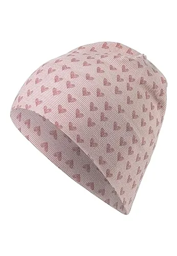 Sterntaler Beanie Herzen – Weiche Übergangsmütze aus Jersey mit süßem Herzchenprint – elastische Mädchen Kopfbedeckung aus Bio-Baumwollmix – Babykleidung ab Geburt – mattrosa, Gr. 51