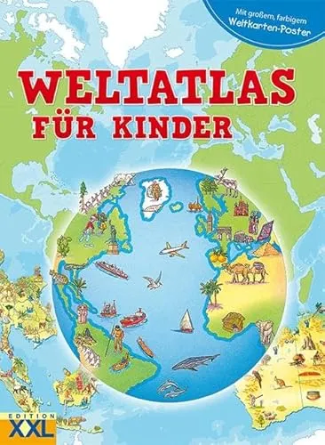 Weltatlas für Kids: Großes, farbiges Weltkarten-Poster - Hörbücher für Kinder: Entdecken Sie die Welt mit einem anschaulichen, bunten Poster, das das Lernen spielerisch unterstützt.