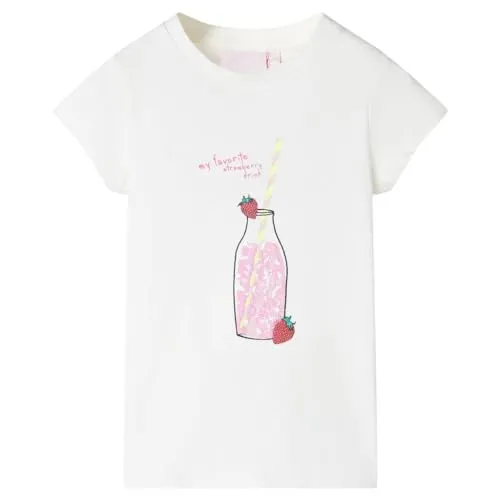 Kinder T-Shirt Rundhalsausschnitt Kurzarmshirt Kindershirt Mädchen Ecru 140