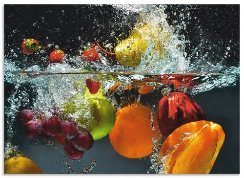 Artland Küchenrückwand Spritzendes Obst auf dem Wasser, (1-tlg), Alu Spritzschutz mit Klebeband, einfache Montage