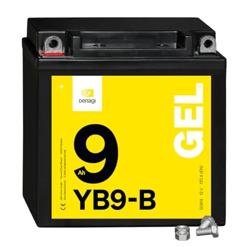 Denagi 50914 GEL YB9-B Motorradbatterie 12V 9Ah, wartungsfrei versiegelt vorgeladen