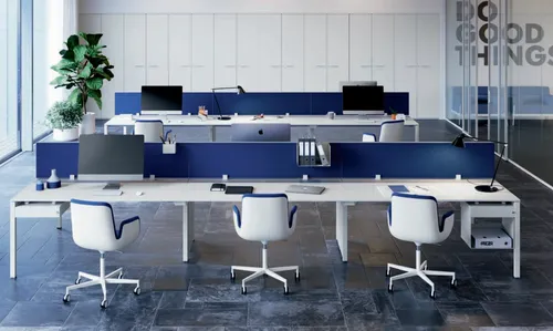 Arbeitstisch Counter für 6 Personen – Moderner Bürotisch - Robuster und stilvoller Bürotisch für 6 Personen, ideal für das Arbeitszimmer. Mit praktischen Regalen und Schublade, bietet er viel Platz und Funktionalität.