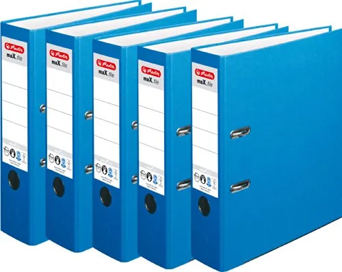 HERLITZ maX.file nature+ A4 Ordner 8cm - 5er Sparpack - Ordner mit hochwertiger Hebelmechanik und extrem hoher Zuhaltekraft, ideal für A4-Papierformate, umweltfreundlich mit Blauer Engel und FSC-Zertifikat.