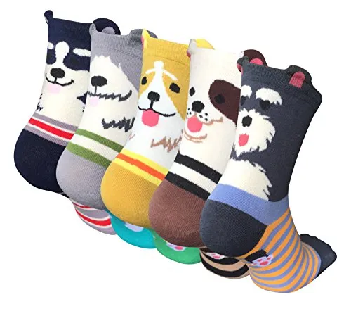 Chalier Cozy 5 Paar Damen Socken Tiere Lustige Bunte Socken Baumwolle mit Süße Katze Socken Geschenk für Damen Einheitsgröße Braun