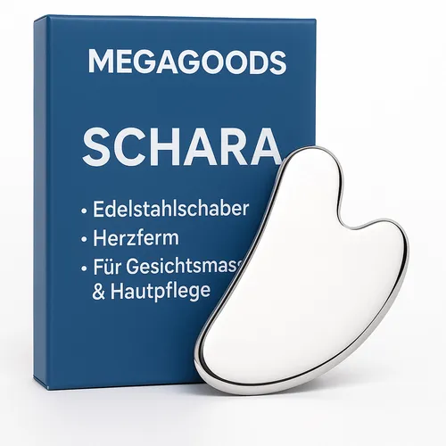 MEGAGOODS Gesichtsmassagegerät Gua Sha Edelstahlschaber Herzform für Gesichtsmassage & Hautpflege DE. weiß