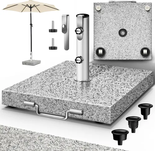 tillvex Sonnenschirmständer mit Granit & Edelstahlrohr - Sonnenschirmständer für Schirmstöcke 16-48 mm, stabil und ideal für Balkone mit bis zu 300 cm Schirmdurchmesser.