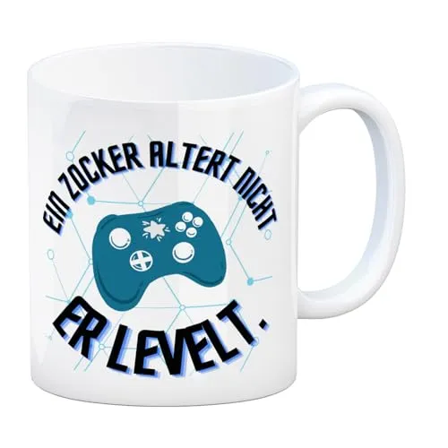 Ein Zocker altert nicht Kaffeebecher Er levelt eine coole Tasse für Gamer Motiv Gaming Kaffeetasse Becher Konsolenspieler Zockerzimmer Gamecontroller Zocken Gaming und Zocken