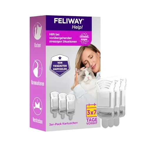 FELIWAY Help! Nachfüllset für Pheromon Verdampfer - Entspannungs- & Anti-Stress-Mittel für Katzen, unterstützt Katzen in Stresssituationen bis zu 7 Tage lang mit klinisch getesteten Pheromonen für mehr Wohlbefinden.
