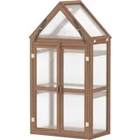 Costway 3-stöckiges Mini Gewächshaus mit Dach Braun 71x41x145cm