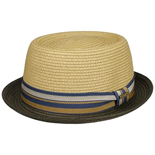 Stetson Licano Toyo Pork Pie Strohhut Herren - Pork Pie-Hut aus 100% Papierstroh mit UV-Schutz 40, ideal für Sommer und Urlaub, bietet leichten Tragekomfort und stylisches Hutband.