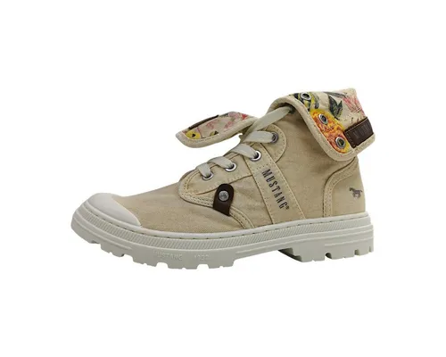 Mustang Shoes Schnürstiefel beige 39 EU - Bequeme Schnürstiefel in Beige, Größe 39 EU, mit 3,5 cm Absatzhöhe. Ideal für den täglichen Einsatz, aus strapazierfähigem Textil und mit rutschfester Gummisohle.