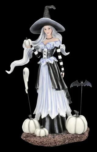 Hexenfigur - Ghost Pumpkins Witch von Amy Brown - Halloween Deko - Handbemalte Statuette in zeitgenössischem Stil, Höhe 26 cm, ideal für eine fantasievolle Halloween-Dekoration. Aus Kunststein gefertigt, bringt sie mystische Stimmung in jedes Zimmer.
