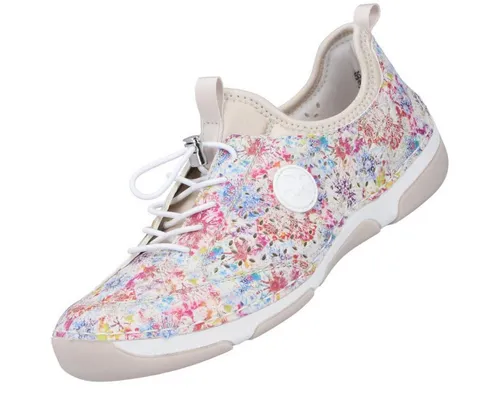 Rieker Damen Slipper Gummizug floral 55967 - Mehrfarbig, Größe 38 EU - Modischer Damen Slipper mit floralem Design und elastischem Gummizug für einfachen Einstieg. Angenehmes Innenfutter aus Textil und Leder sorgt für hohen Tragekomfort. Ideal für warme Tage!