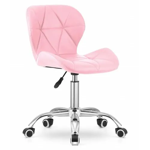 Zeitloser Rosa-Drehstuhl mit Höhenverstellung - Bürostühle mit Öko-Ledersitz und verchromtem Fuß, ideal für Kinderzimmer und Home Office, höhenverstellbar von 73.5-84.5 cm für optimalen Komfort.