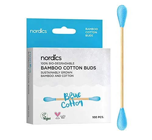 Nordics Organic Care Bio Kosmetikstäbchen Bambus mit Bio Baumwolle blau, 40 g