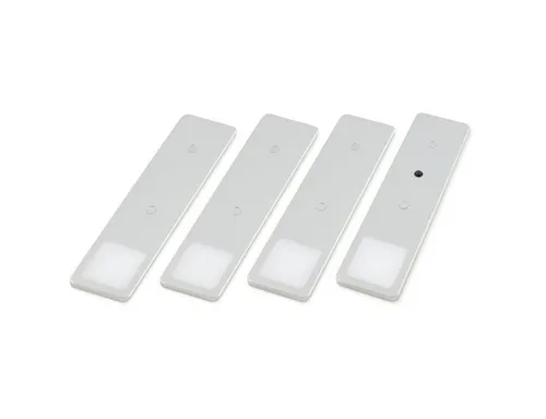 kalb LED Unterbauleuchten SET Solid2, silbergrau - Energiesparlampen-Set mit 4 warmweißen Leuchten (3W), elegantes Design und mechanischen Schalter. Ideal für stilvolle Akzentbeleuchtung in Wohnräumen.