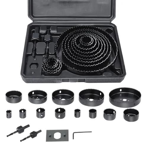 FreeTec Lochsäge Set, 19-127mm Bohrkronen Holz Set, Karbonstahl Lochsägen Bohrwerkzeug Dosenbohrer Bohrkronen Drillpro Lochsägensatz für Holz, Gipskarton und Bauplatten (16 teilig)