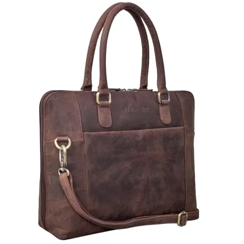 STILORD 'Latoya' Arbeitstasche elegant Leder Bürotasche Aktentasche Damen Herren Henkeltasche Vintage Echtleder aufsteckbar, Farbe:montero - braun