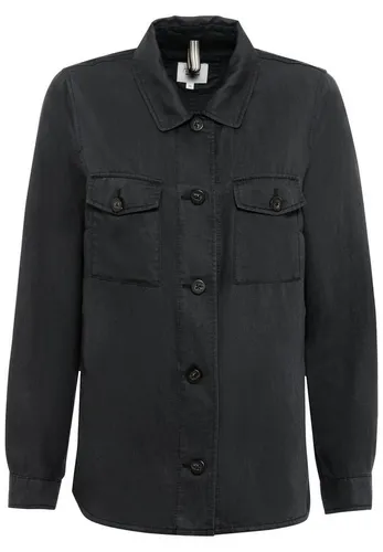 camel active Damen Overshirt Schwarz - Funktionsjacke aus angenehmem Leinenmix mit TENCEL Lyocell, ideal für den Sommer. Mit Hemdkragen, Einschub- und Brusttaschen für praktischen Stauraum.