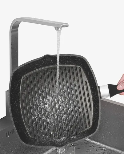 Steakpfanne 28cm - Perfekte Grillpfanne für BBQ-Fans - Pfannen für alle Herdtypen: Elektrisch, Gas, Induktion. Die Antihaftbeschichtung sorgt für müheloses Braten und einfache Reinigung.