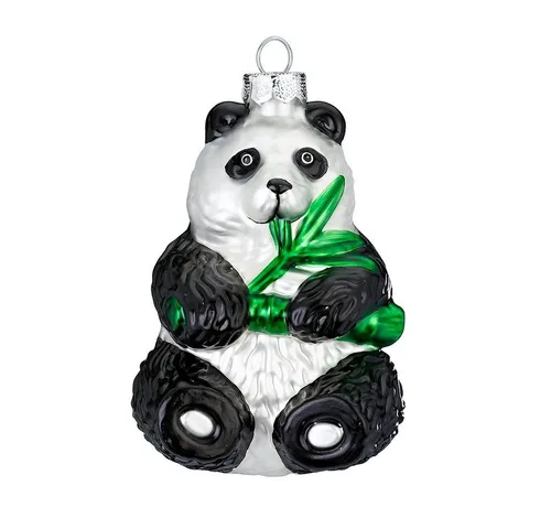 MAGIC by Inge Christbaumschmuck, Christbaumschmuck Glas Panda mit Bambus 12cm schwarz / weiß
