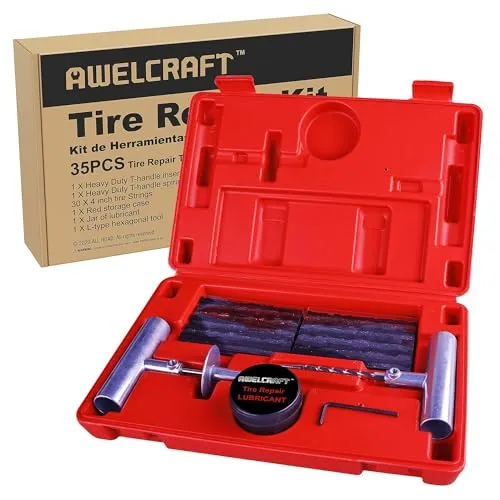 AWELCRAFT Reifenreparatur-Set ohne Demontage – T-Griff Stahl, 35-TLG