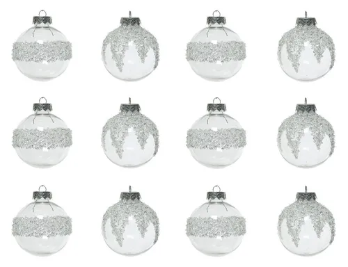 Kaemingk Weihnachtsbaumkugel, Weihnachtskugeln Kunststoff mit Pailletten 8cm transparent, 12er Set