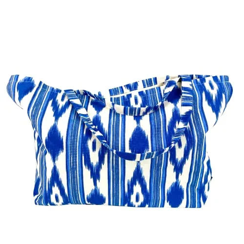 TRESMESTRES Strandtasche XXL, Familie, Extra Groß oder Große Badetasche XXL, Familie, 40L - im Mediterranen Stil - Shopper für Damen, Groß, aus Stoff, mit Innenfutter - Blau, 65 x 40 cm