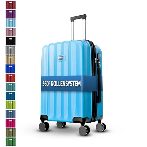 MY TRAVEL BAG Hartschalen-Koffer Trolley ABS Reisekoffer 4 Zwillingsrollen (Handgepäck-Mittel-Groß-Set) + 5cm Dehnungsfuge (Hellblau, Handgepäck (55cm))