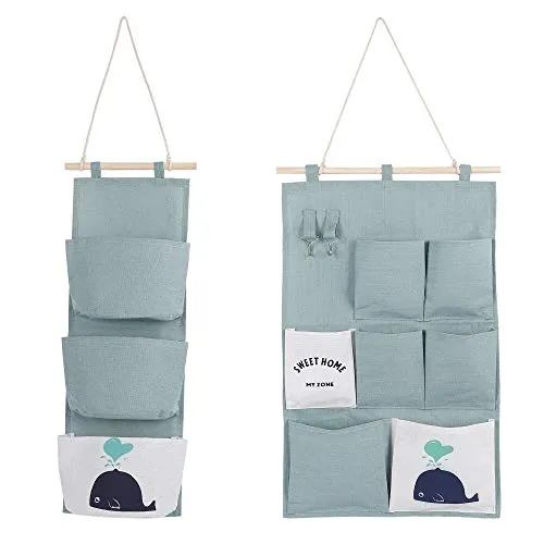 MaoXinTek 2 Stile Wandaufbewahrungstasche aus Leinen mit kleinen Taschen für Zuhause und Büro, 2 Stück