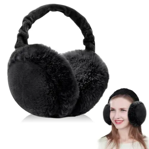 yotutun Ohrenwärmer, Faltbare Verstellbarer Plüsch Earmuffs Schutz vor Wind Warme Bequemer Weicher Kälteschutz Outdoor Ohrenmuscheln Plüsch Ohrenschützer für Damen Herren - Schwarz