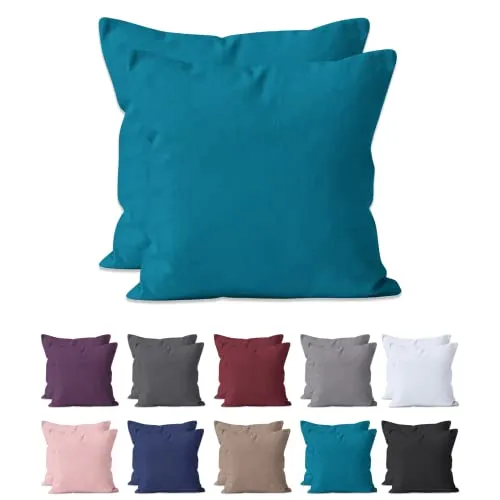 2-er Set Kissenbezug Mikrofaser | Doppelpack Kissenhüllen ca. 95 g/m² | Oeko-TEX®Standard 100 | Dekorative Dekokissen Sofakissen Lendenkissen Wurfkissenbezug mit Reißverschluss | 80x80 cm Petrol