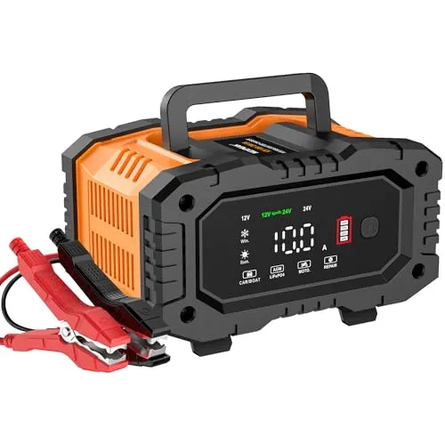 Batterieladegerät 10A, NEXPEAK 12V 24V LiFePO4 Autobatterieladegeräte, Automatischer Maintainer mit Temperaturkompensation für Auto Motorrad LKW, AGM, Gel, Nass, SLA