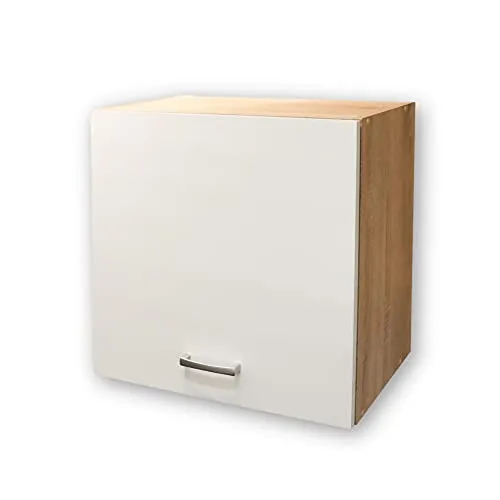 Mid.you Küchenoberschrank in Weiß und Eiche - Ein hängender Küchenoberschrank mit mattem Finish und Holzoptik für stilvollen Stauraum. Ideal für Gläser und Teller, bringt Licht und Gemütlichkeit in Ihre Küche.