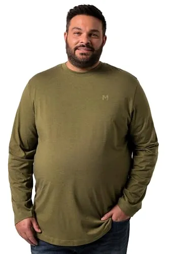 Men Plus Herren große Größen Übergrößen Menswear L-8XL Men+ Langarmshirt, Basic, Rundhals, bis 8 XL Dunkles Olive 4XL 836307641-4XL
