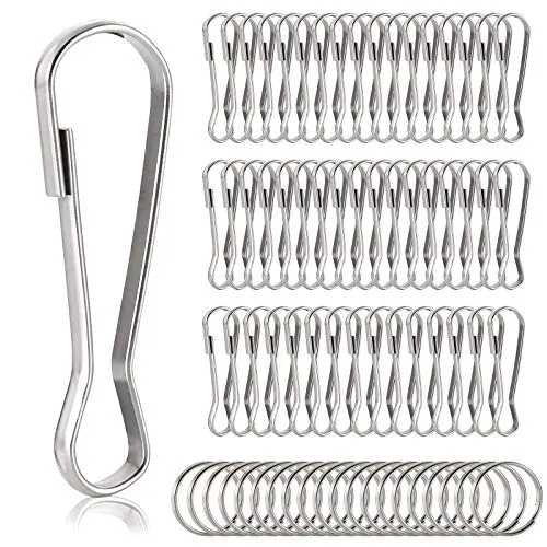 Rybtd Fahnenmast Zubehör 50 Stück Flaggenmast Fahnenhaken Edelstahl 50mm Flaggenhaken mit 20 Stück Schlüsselringe 20mm Schlüsselanhänger Ringe für Ösenfahne Schlüssel Wäscheleine