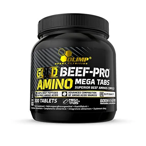 Olimp Gold Beef Pro Amino 300 Tabletten - Rinder Proteine, hochwertige Aminosäuren für Muskelaufbau und -erhalt, ideal für aktive Erwachsene und Athleten.