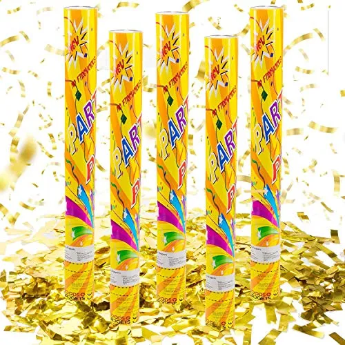 GOODS+GADGETS Konfetti-Kanone Konfetti-Shooter Party Popper Konfettikanone - XL 60 cm Gold - 5 Set