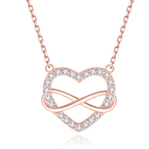 Jrêveinfini Unendlichkeitszeichen Halskette Rosegold Damen Silber 925 mit Anhänger, Mutter Tochter Herz Infinity Kette Mama, Personalisiert Kette Mädchen Freundin, Geschenke für Frauen