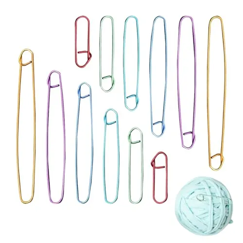 DALAETUS 12-teiliges Maschenhalter Set, Garn Stichhalter Häkelnadeln, Aluminium, Perfekt für Strick- und Häkelprojekte (6 Größen, Modern, Rot, Grün, Himmelblau, Blau, Lila, Gold)