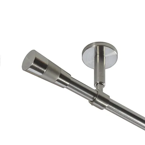 BASIT Gardinenstange Deckenmontage 1 läufig 160 cm lang Edelstahl Look Set Metall I 1-läufige Vorhangstange Deckenmontage Ø16mm I 120-600cm wählbar D11