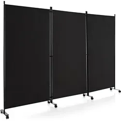 COSTWAY 3-teiliger Raumteiler auf Rollen, faltbarer Paravent (Schwarz) - Flexibler Raumteiler mit 3 Paneelen (262 x 180 cm) für maximale Privatsphäre. Mit 8 stabilen Rollen ausgestattet, lässt er sich mühelos bewegen und anpassen, ideal für Wohn- und Arbeitsräume.