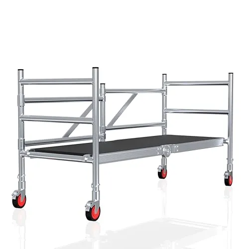 ASC Rollgerüst 2,9 Meter Arbeitshöhe - Kompaktes und mobiles Leitergerüst - Gerüste: Flexibel einstellbare Arbeitshöhe bis 2,9 m, extrem leicht mit nur 21 kg, ideal für sicheren Einsatz in verschiedenen Höhen.