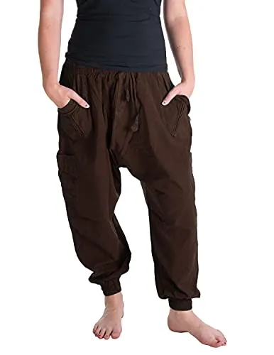 Vishes - Sommer Haremshose mit Taschen aus handgewebter Baumwolle - Bequeme Haremshose in Einheitsgröße (34-40) aus handgewebtem Stoff. Ideal für warme Tage, mit elastischem Bund und praktischen Taschen. Perfekt für Sommerpartys und Festivals.