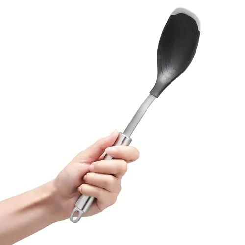 SILBERTHAL Servierlöffel mit Edelstahl Griff und Silikonlippe - Vorlegelöffel für beschichtete Pfannen - Hitzebeständig und spülmaschinengeeignet