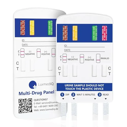 2x LuxmedIQ Drogen Schnelltest für 8 Drogenarten - Urin Drogentest Multi 8 - Drogenschnelltest für Cannabis, Kokain, Amphetamin, Ecstasy, Opiate, Methamphetamin, Methadon und Benzodiazepine